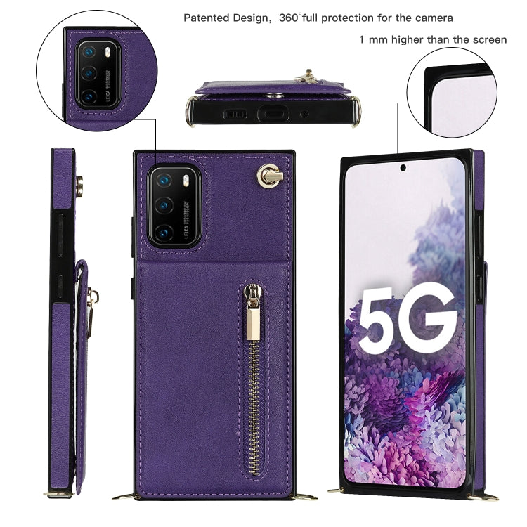 For Huawei P40 Pro Cross-body Zipper Square TPU+PU Back Cover Case with Holder & Card Slots & Wallet & Strap