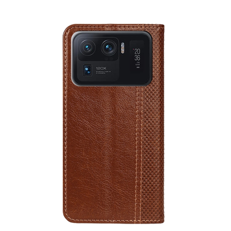 For Xiaomi Mi 11 Ultra Grid Texture Magnetic PU + TPU Horizontal Flip Leather Case with Holder & Card Slot