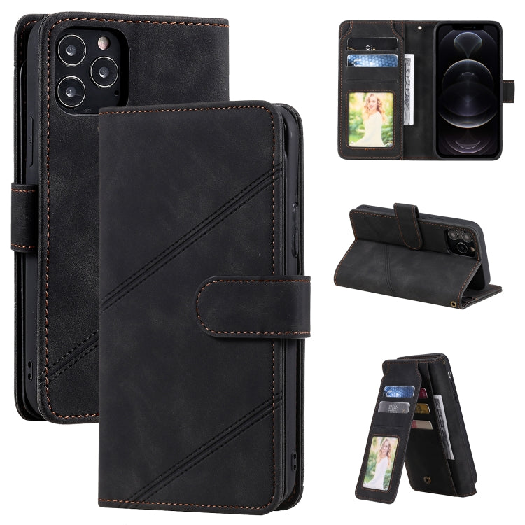 For iPhone 12 / 12 Pro Skin Feel Business Horizontal Flip PU Leather Case with Holder & Multi-Card Slots & Wallet & Lanyard & Photo Frame