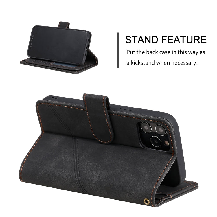 For iPhone 12 / 12 Pro Skin Feel Business Horizontal Flip PU Leather Case with Holder & Multi-Card Slots & Wallet & Lanyard & Photo Frame