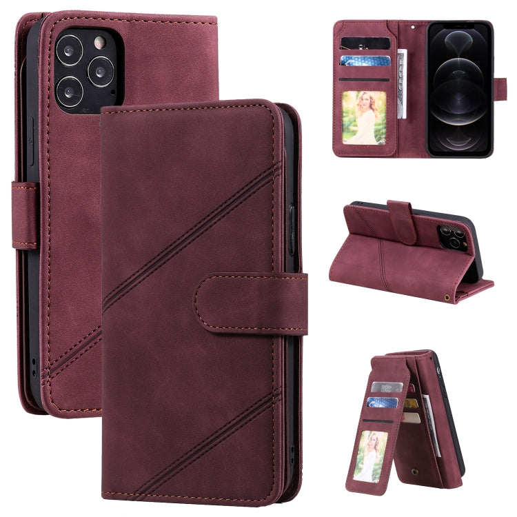 For iPhone 12 / 12 Pro Skin Feel Business Horizontal Flip PU Leather Case with Holder & Multi-Card Slots & Wallet & Lanyard & Photo Frame