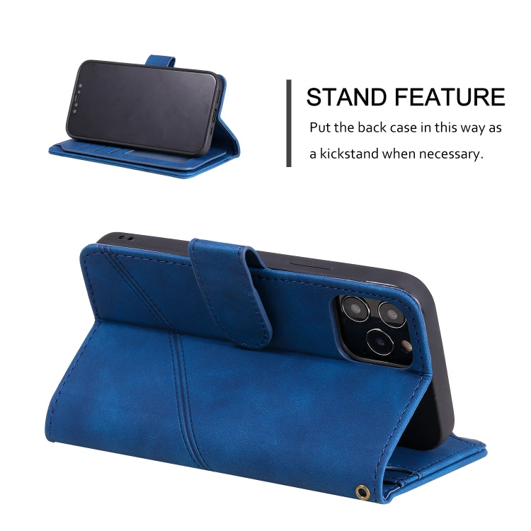 For iPhone 12 / 12 Pro Skin Feel Business Horizontal Flip PU Leather Case with Holder & Multi-Card Slots & Wallet & Lanyard & Photo Frame