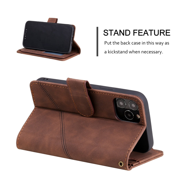 For iPhone 12 / 12 Pro Skin Feel Business Horizontal Flip PU Leather Case with Holder & Multi-Card Slots & Wallet & Lanyard & Photo Frame