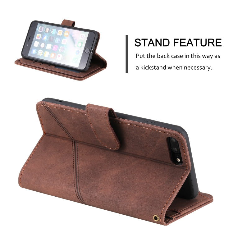 Skin Feel Business Horizontal Flip PU Leather Case with Holder & Multi-Card Slots & Wallet & Lanyard & Photo Frame For iPhone 8 Plus / 7 Plus