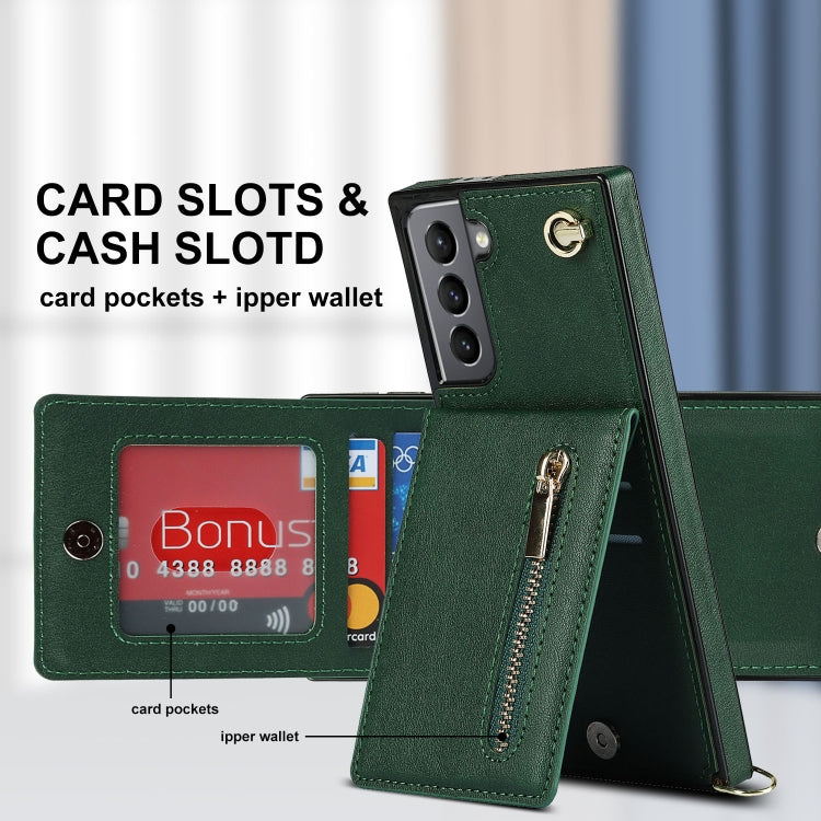For Samsung Galaxy S21 5G Cross-body Zipper Square TPU+PU Back Cover Case with Holder & Card Slots & Wallet & Strap