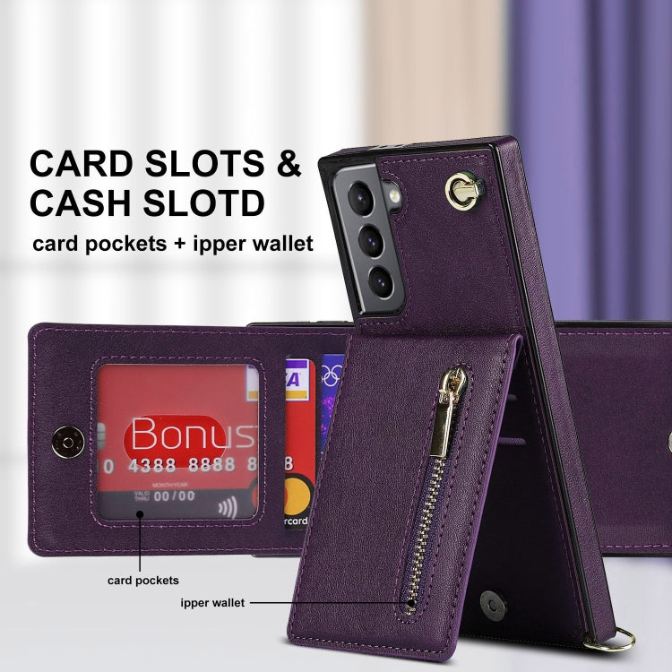 For Samsung Galaxy S21 5G Cross-body Zipper Square TPU+PU Back Cover Case with Holder & Card Slots & Wallet & Strap