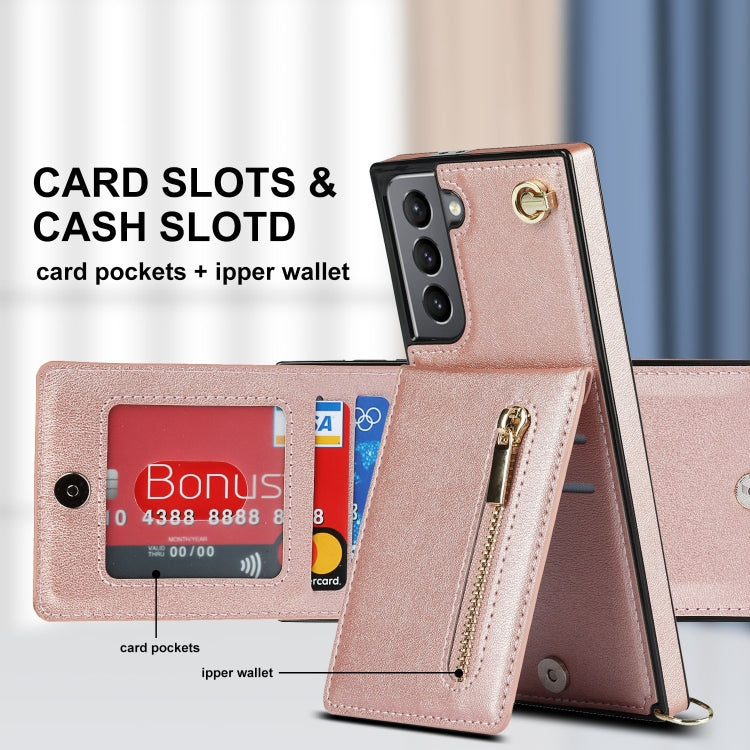 For Samsung Galaxy S21 5G Cross-body Zipper Square TPU+PU Back Cover Case with Holder & Card Slots & Wallet & Strap