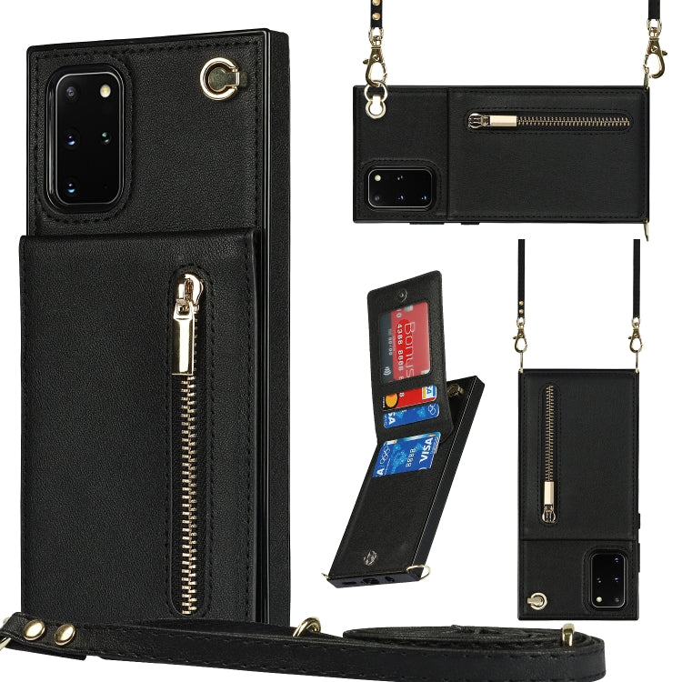 For Samsung Galaxy S20+ Cross-body Zipper Square TPU+PU Back Cover Case with Holder & Card Slots & Wallet & Strap