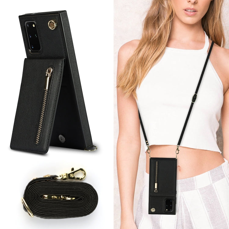 For Samsung Galaxy S20+ Cross-body Zipper Square TPU+PU Back Cover Case with Holder & Card Slots & Wallet & Strap