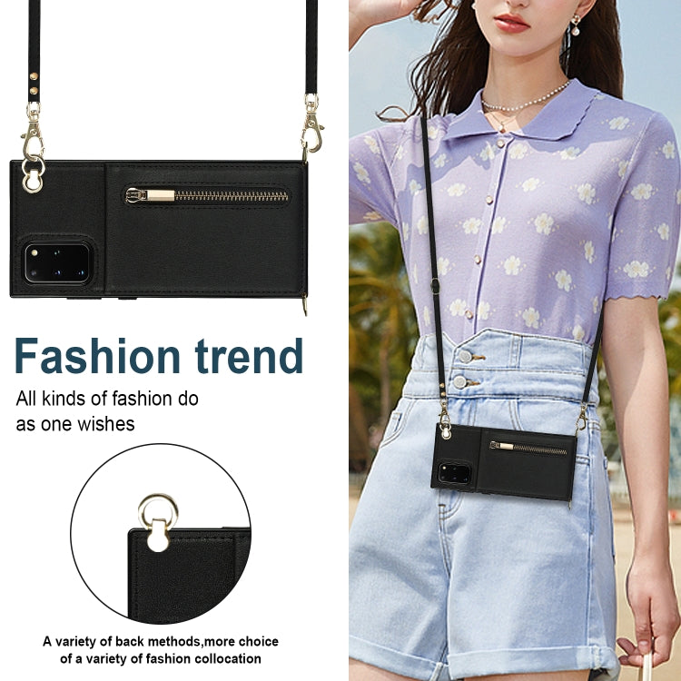 For Samsung Galaxy S20+ Cross-body Zipper Square TPU+PU Back Cover Case with Holder & Card Slots & Wallet & Strap