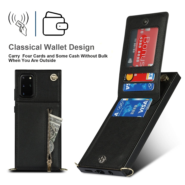 For Samsung Galaxy S20+ Cross-body Zipper Square TPU+PU Back Cover Case with Holder & Card Slots & Wallet & Strap