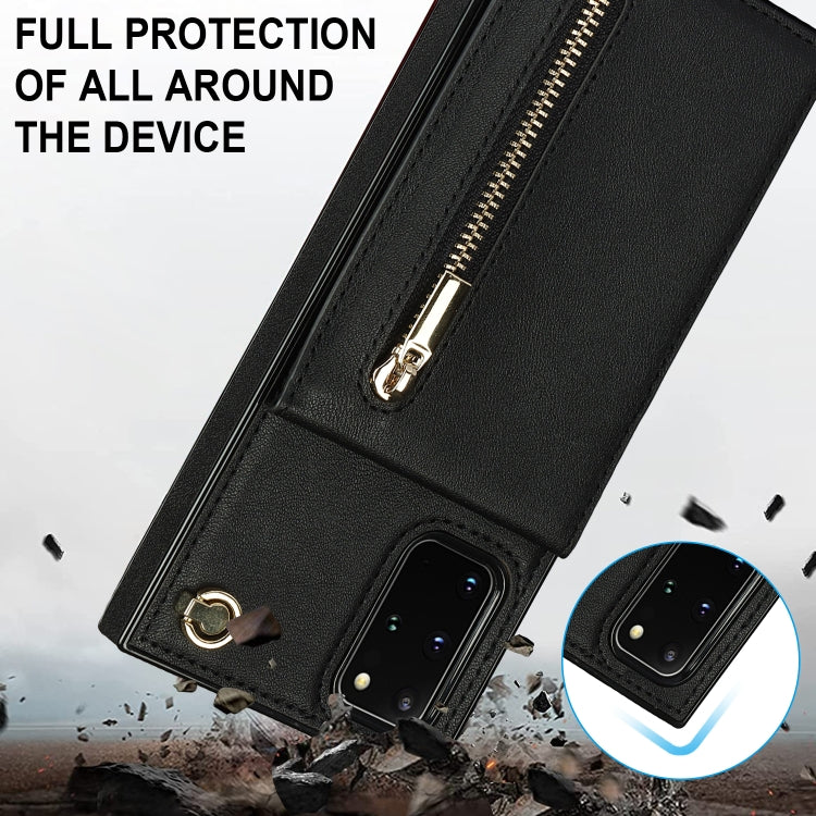 For Samsung Galaxy S20+ Cross-body Zipper Square TPU+PU Back Cover Case with Holder & Card Slots & Wallet & Strap