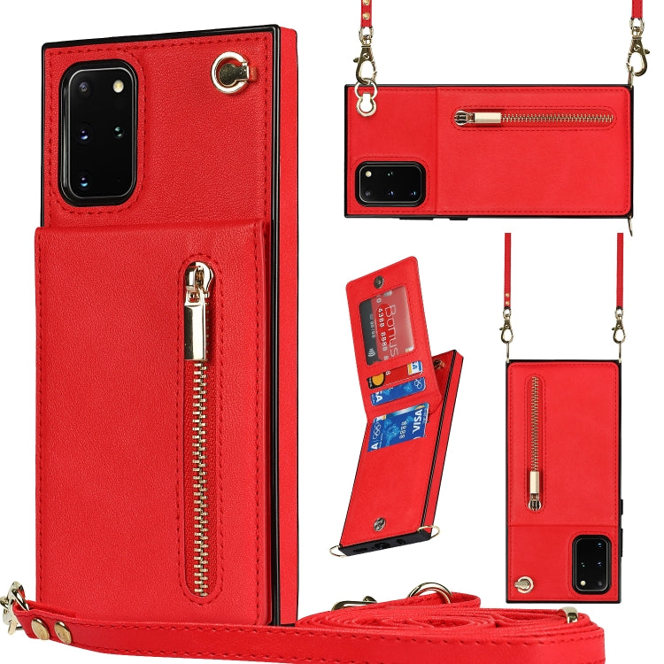 For Samsung Galaxy S20+ Cross-body Zipper Square TPU+PU Back Cover Case with Holder & Card Slots & Wallet & Strap