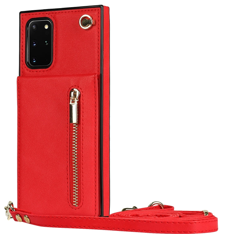 For Samsung Galaxy S20+ Cross-body Zipper Square TPU+PU Back Cover Case with Holder & Card Slots & Wallet & Strap