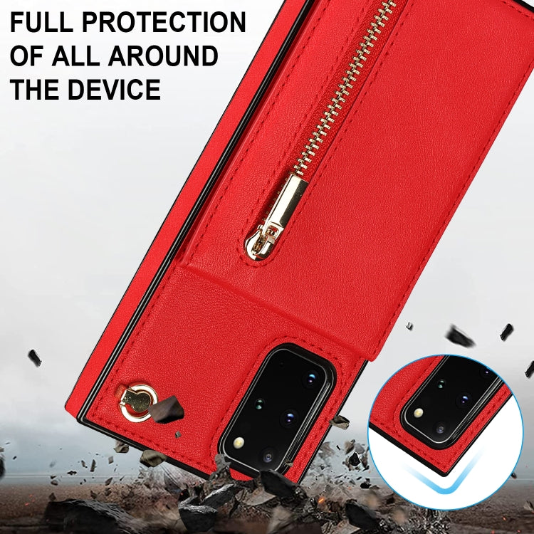 For Samsung Galaxy S20+ Cross-body Zipper Square TPU+PU Back Cover Case with Holder & Card Slots & Wallet & Strap