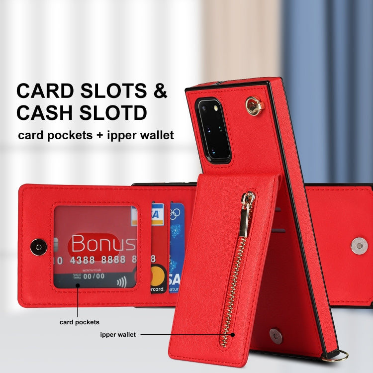 For Samsung Galaxy S20+ Cross-body Zipper Square TPU+PU Back Cover Case with Holder & Card Slots & Wallet & Strap
