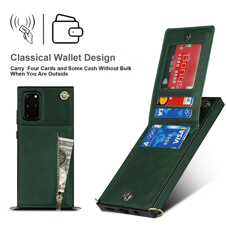 For Samsung Galaxy S20+ Cross-body Zipper Square TPU+PU Back Cover Case with Holder & Card Slots & Wallet & Strap