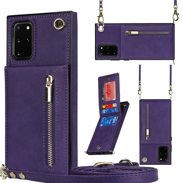For Samsung Galaxy S20+ Cross-body Zipper Square TPU+PU Back Cover Case with Holder & Card Slots & Wallet & Strap