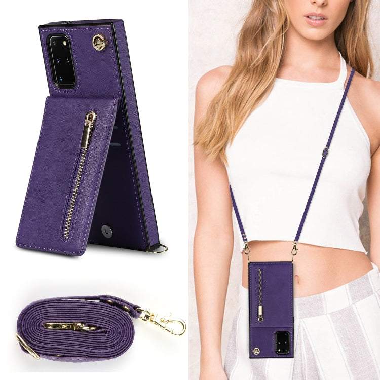 For Samsung Galaxy S20+ Cross-body Zipper Square TPU+PU Back Cover Case with Holder & Card Slots & Wallet & Strap