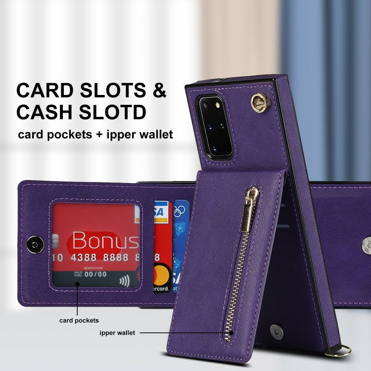 For Samsung Galaxy S20+ Cross-body Zipper Square TPU+PU Back Cover Case with Holder & Card Slots & Wallet & Strap
