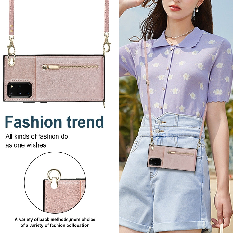 For Samsung Galaxy S20+ Cross-body Zipper Square TPU+PU Back Cover Case with Holder & Card Slots & Wallet & Strap
