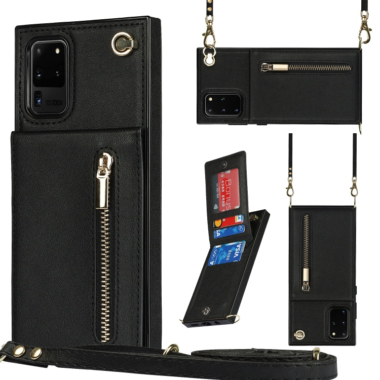 For Samsung Galaxy S20 Ultra Cross-body Zipper Square TPU+PU Back Cover Case with Holder & Card Slots & Wallet & Strap