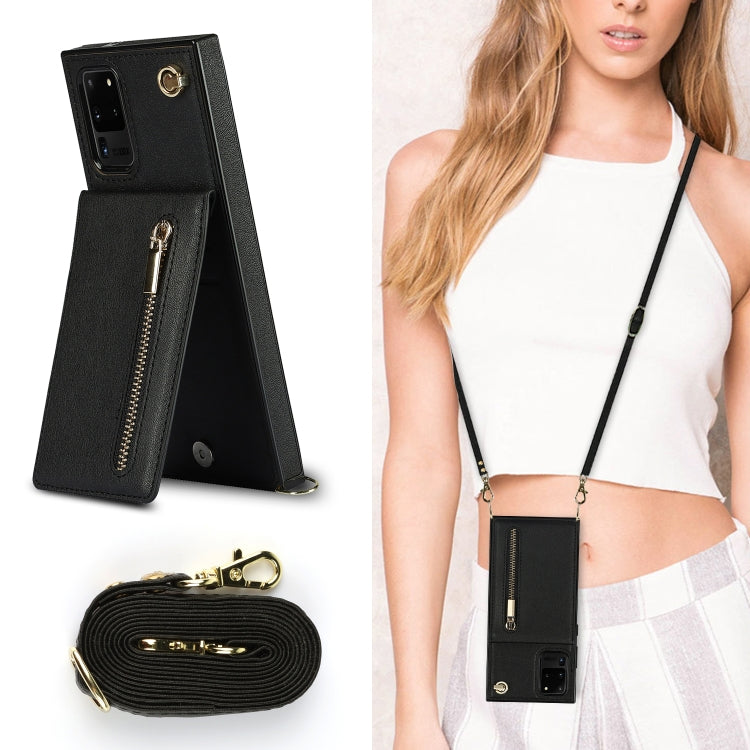 For Samsung Galaxy S20 Ultra Cross-body Zipper Square TPU+PU Back Cover Case with Holder & Card Slots & Wallet & Strap