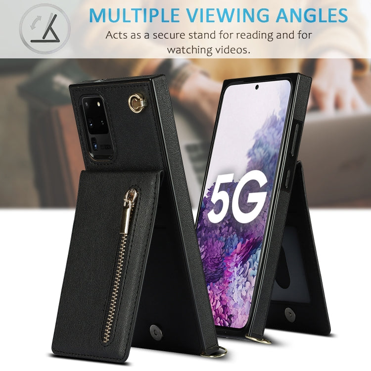 For Samsung Galaxy S20 Ultra Cross-body Zipper Square TPU+PU Back Cover Case with Holder & Card Slots & Wallet & Strap