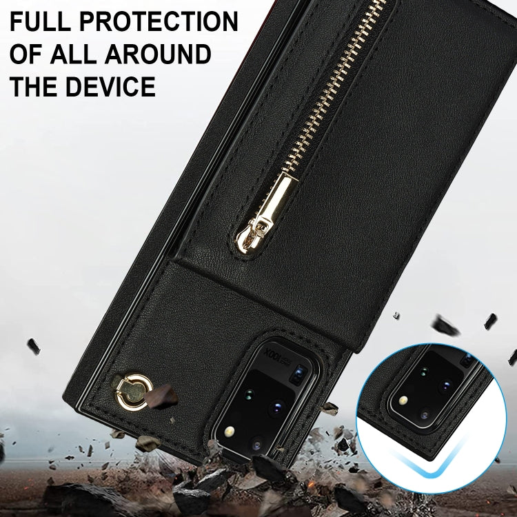 For Samsung Galaxy S20 Ultra Cross-body Zipper Square TPU+PU Back Cover Case with Holder & Card Slots & Wallet & Strap