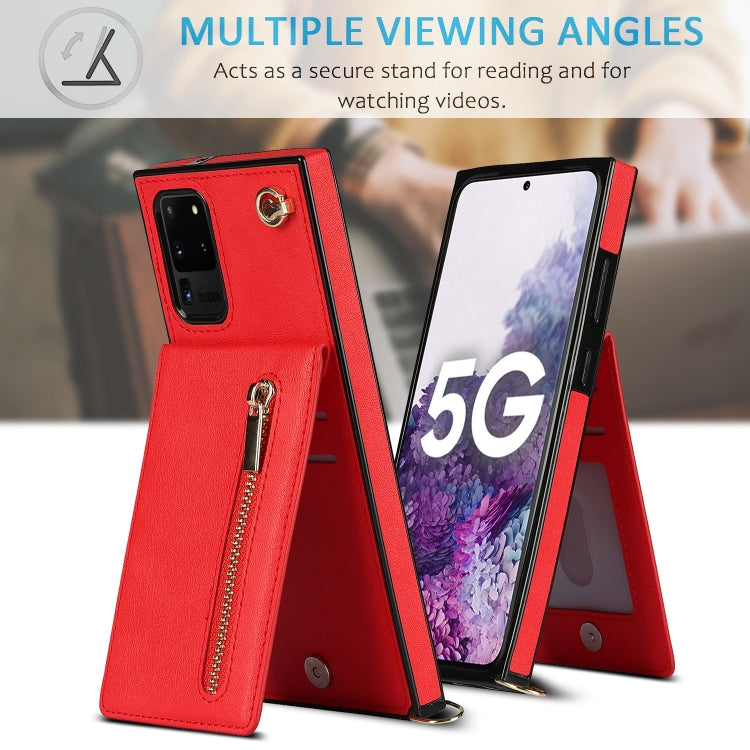 For Samsung Galaxy S20 Ultra Cross-body Zipper Square TPU+PU Back Cover Case with Holder & Card Slots & Wallet & Strap