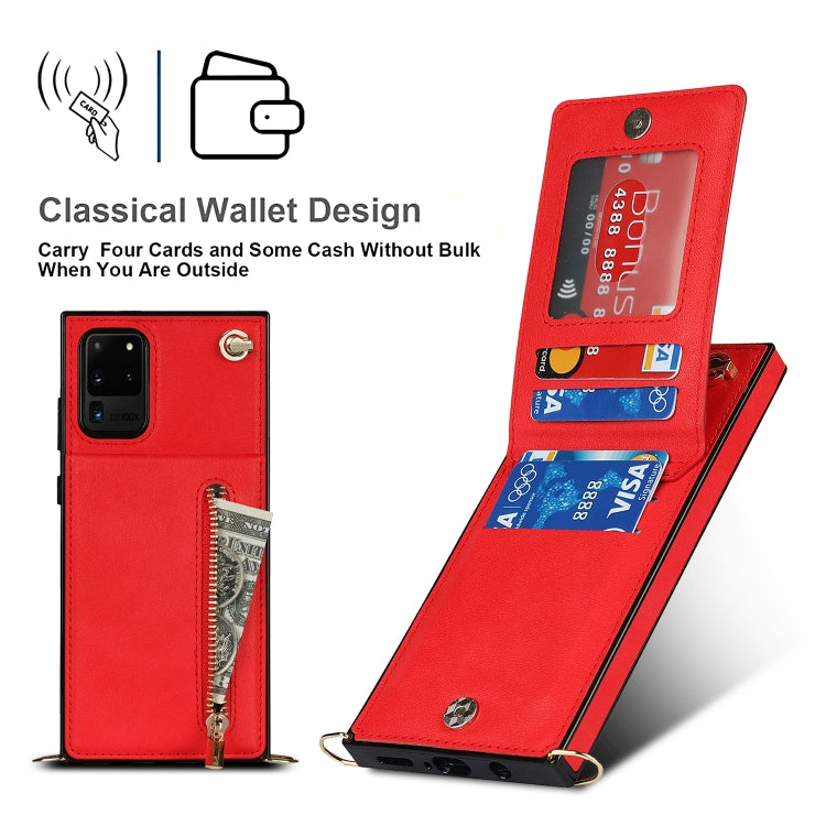 For Samsung Galaxy S20 Ultra Cross-body Zipper Square TPU+PU Back Cover Case with Holder & Card Slots & Wallet & Strap