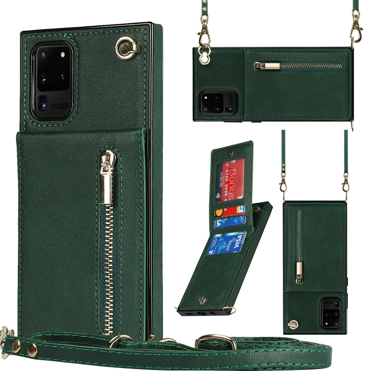 For Samsung Galaxy S20 Ultra Cross-body Zipper Square TPU+PU Back Cover Case with Holder & Card Slots & Wallet & Strap