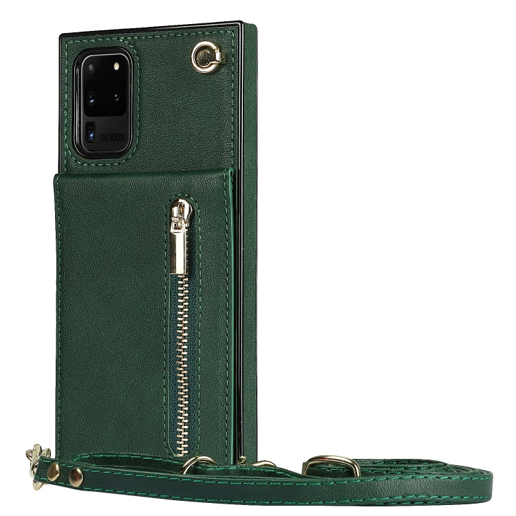 For Samsung Galaxy S20 Ultra Cross-body Zipper Square TPU+PU Back Cover Case with Holder & Card Slots & Wallet & Strap