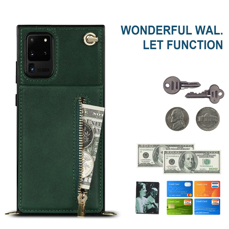For Samsung Galaxy S20 Ultra Cross-body Zipper Square TPU+PU Back Cover Case with Holder & Card Slots & Wallet & Strap