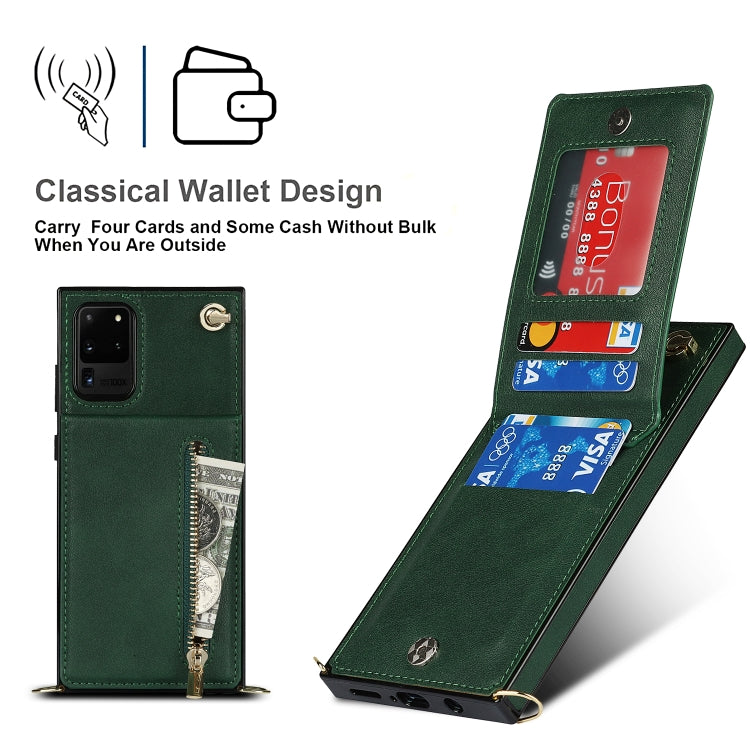 For Samsung Galaxy S20 Ultra Cross-body Zipper Square TPU+PU Back Cover Case with Holder & Card Slots & Wallet & Strap