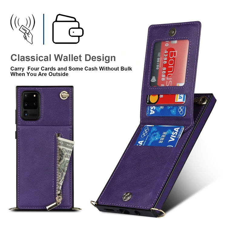 For Samsung Galaxy S20 Ultra Cross-body Zipper Square TPU+PU Back Cover Case with Holder & Card Slots & Wallet & Strap