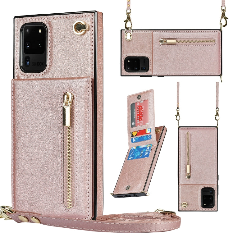 For Samsung Galaxy S20 Ultra Cross-body Zipper Square TPU+PU Back Cover Case with Holder & Card Slots & Wallet & Strap