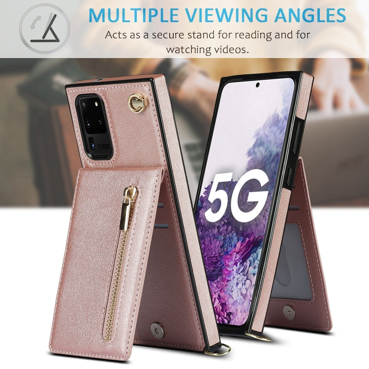 For Samsung Galaxy S20 Ultra Cross-body Zipper Square TPU+PU Back Cover Case with Holder & Card Slots & Wallet & Strap