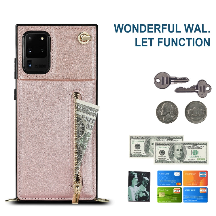 For Samsung Galaxy S20 Ultra Cross-body Zipper Square TPU+PU Back Cover Case with Holder & Card Slots & Wallet & Strap