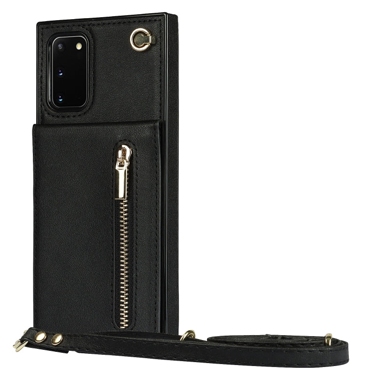 For Samsung Galaxy S20 FE 5G Cross-body Zipper Square TPU+PU Back Cover Case with Holder & Card Slots & Wallet & Strap