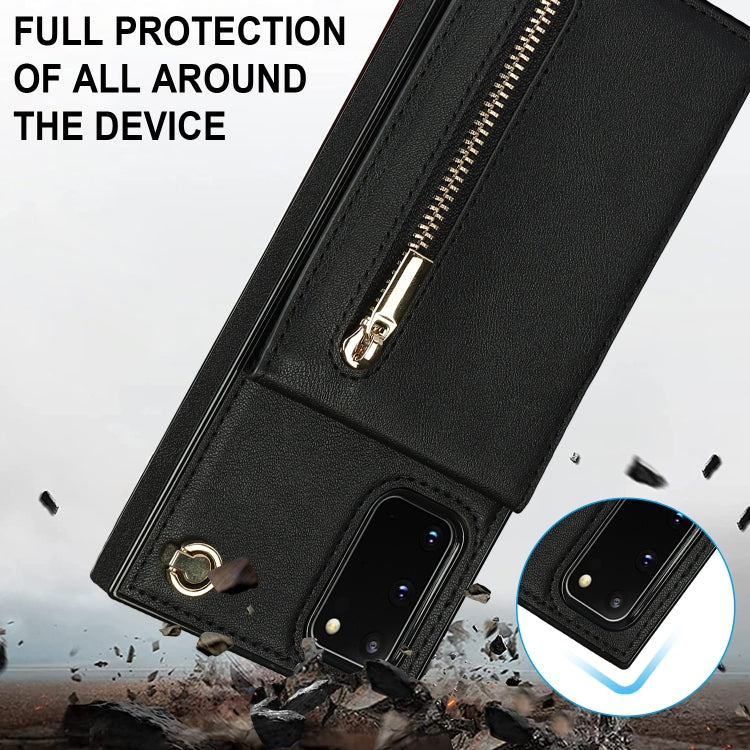 For Samsung Galaxy S20 FE 5G Cross-body Zipper Square TPU+PU Back Cover Case with Holder & Card Slots & Wallet & Strap