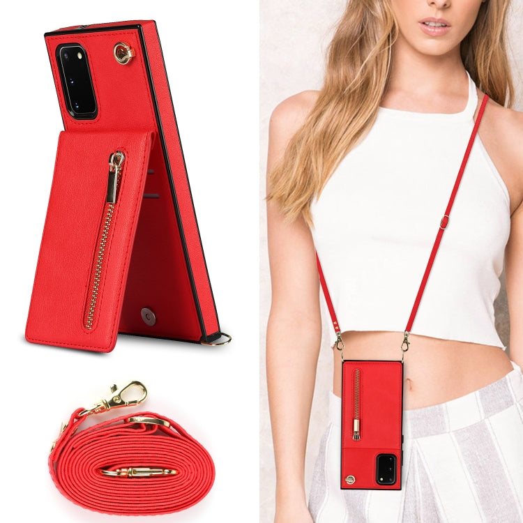 For Samsung Galaxy S20 FE 5G Cross-body Zipper Square TPU+PU Back Cover Case with Holder & Card Slots & Wallet & Strap