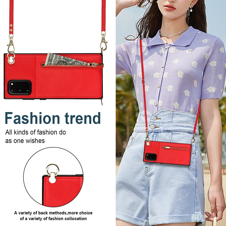 For Samsung Galaxy S20 FE 5G Cross-body Zipper Square TPU+PU Back Cover Case with Holder & Card Slots & Wallet & Strap