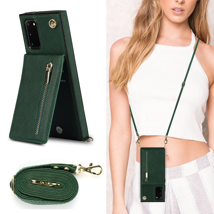 For Samsung Galaxy S20 FE 5G Cross-body Zipper Square TPU+PU Back Cover Case with Holder & Card Slots & Wallet & Strap