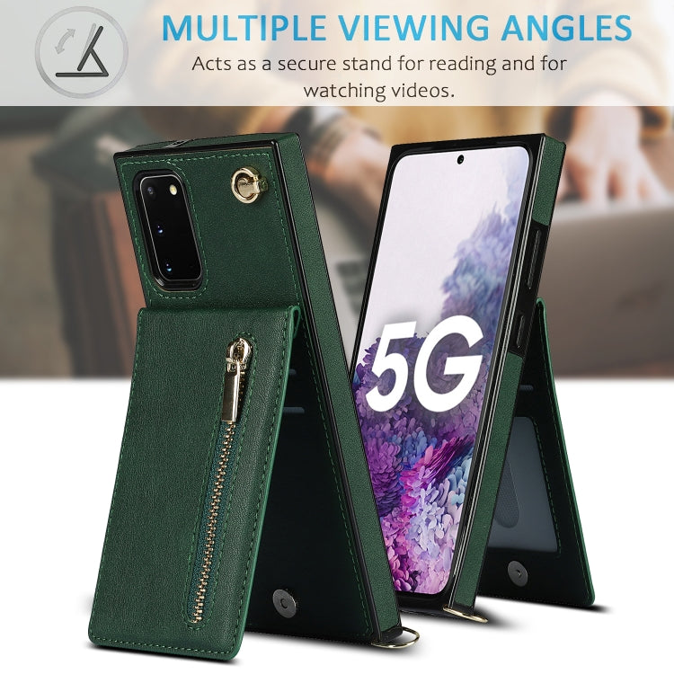 For Samsung Galaxy S20 FE 5G Cross-body Zipper Square TPU+PU Back Cover Case with Holder & Card Slots & Wallet & Strap