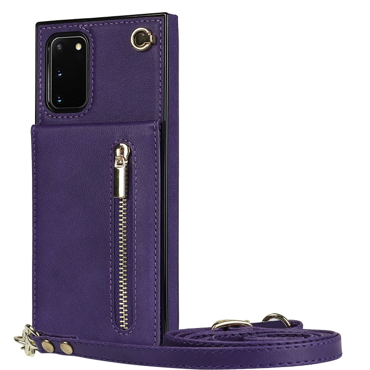 For Samsung Galaxy S20 FE 5G Cross-body Zipper Square TPU+PU Back Cover Case with Holder & Card Slots & Wallet & Strap