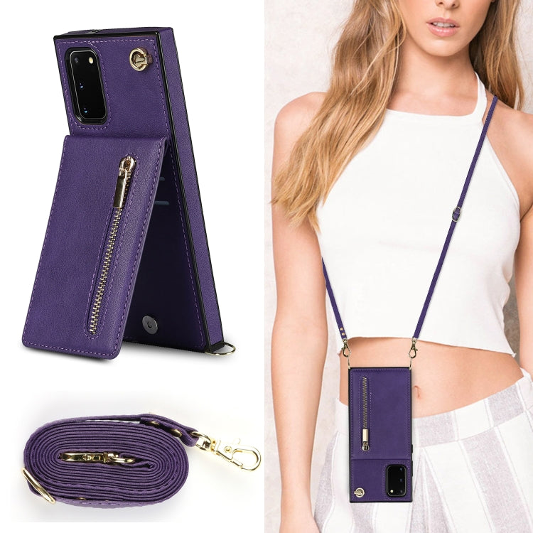 For Samsung Galaxy S20 FE 5G Cross-body Zipper Square TPU+PU Back Cover Case with Holder & Card Slots & Wallet & Strap
