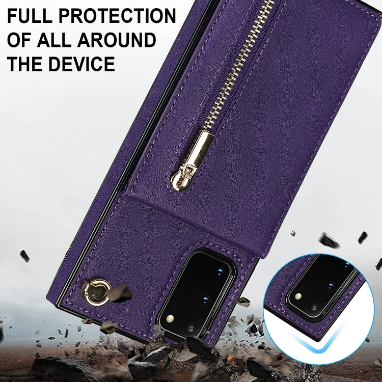For Samsung Galaxy S20 FE 5G Cross-body Zipper Square TPU+PU Back Cover Case with Holder & Card Slots & Wallet & Strap