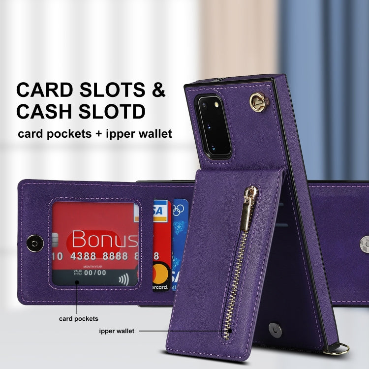 For Samsung Galaxy S20 FE 5G Cross-body Zipper Square TPU+PU Back Cover Case with Holder & Card Slots & Wallet & Strap