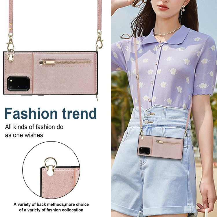 For Samsung Galaxy S20 FE 5G Cross-body Zipper Square TPU+PU Back Cover Case with Holder & Card Slots & Wallet & Strap